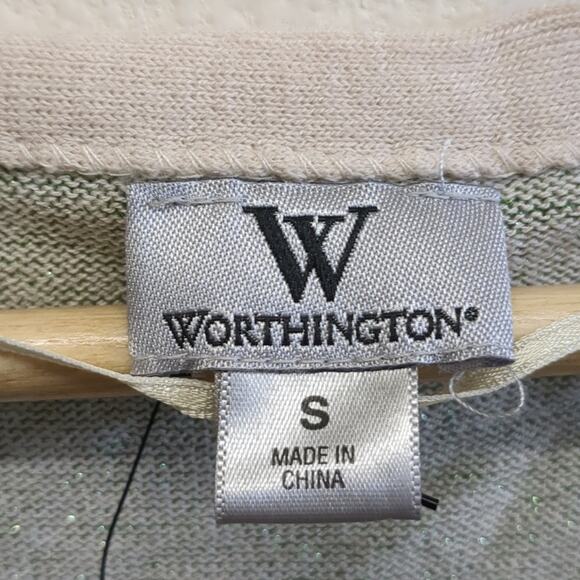 Worthington Sleeveless Top with Green and silver metallic Stripes size small - Picture 3 of 5